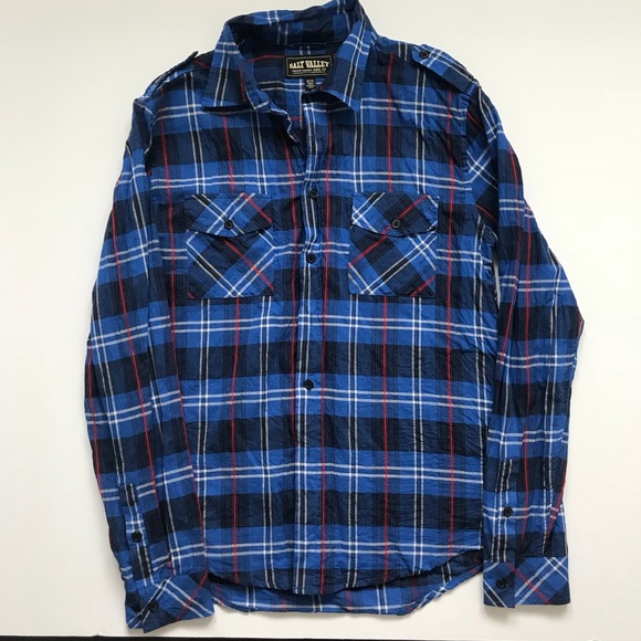 Urban Outfitters Salt Valley Blue Red Plaid Shirt - Picture 1 of 4